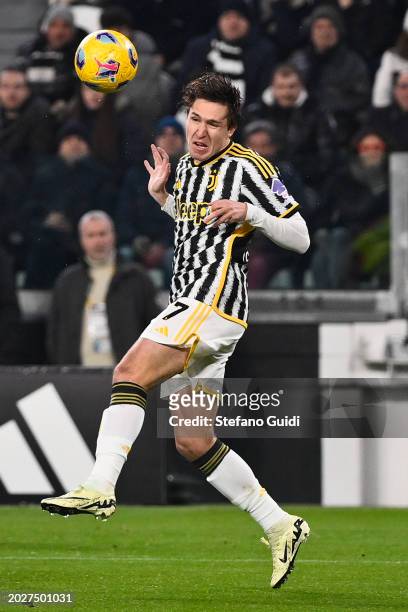 Federico Chiesa of Juventus FC in action during the Serie A TIM match between Juventus and Udinese Calcio - Serie A TIM at on February 12, 2024 in...