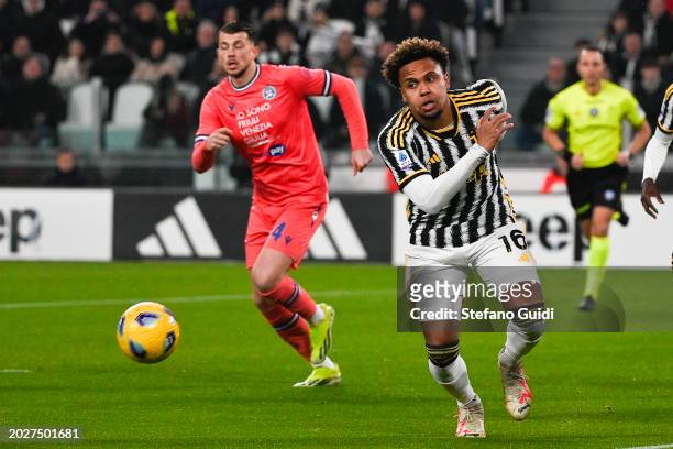 Weston McKennie of Juventus FC in action during the Serie A TIM match between Juventus and Udinese Calcio - Serie A TIM at on February 12, 2024 in...
