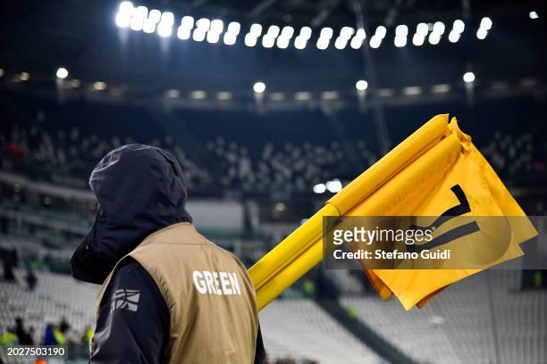 General view of Juventus FC flag during the Serie A TIM match between Juventus and Udinese Calcio - Serie A TIM at on February 12, 2024 in Turin,...