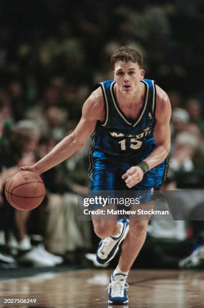 Matt Harpring, Small Forward and Shooting Guard for the Orlando Magic in motion dribbling the basketball down court during the NBA Central Division...