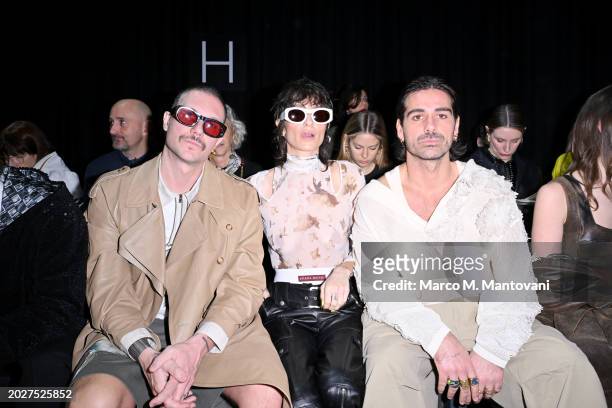 Elbio Bonsaglio, Marta Sanchez and a guest attend the Antonio Marras fashion show during the Milan Fashion Week Womenswear Fall/Winter 2024-2025 on...