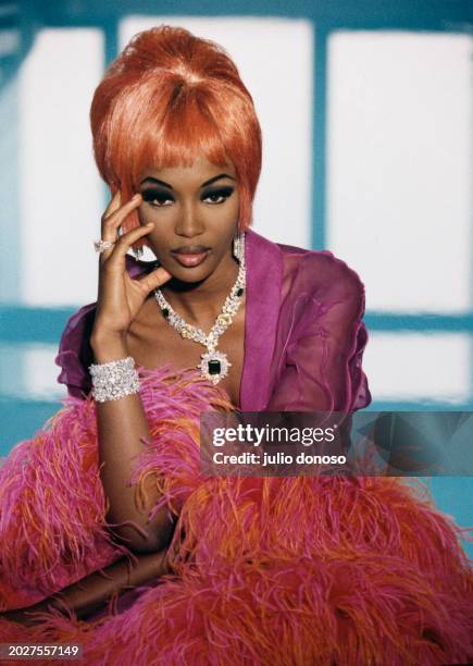 British top model Naomi Campbell wears jewellery by Harry Winston during a photo shoot at the Peninsula Hotel's club on New York's Fifth Avenue.