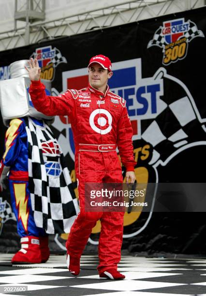 Casey Mears, driver of the Microsoft Dodge Intrepid, is introduced for the Carquest Auto Parts 300 on May 24, 2003 at Lowe's Motor Speedway in...