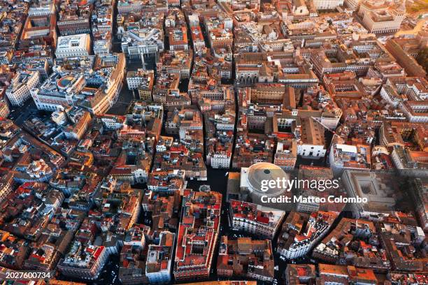 aerial view of pantheon and rooftops, rome, italy - piazza di montecitorio stock pictures, royalty-free photos & images