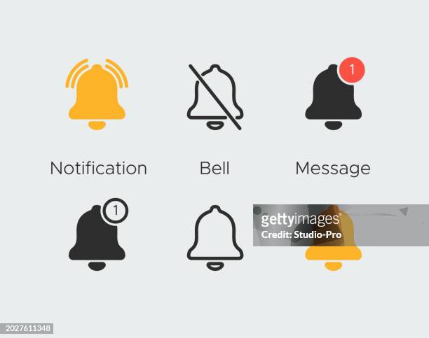notification bell icons. new message, incoming inbox, reminder alert sign business vector symbols - notification bell stock illustrations