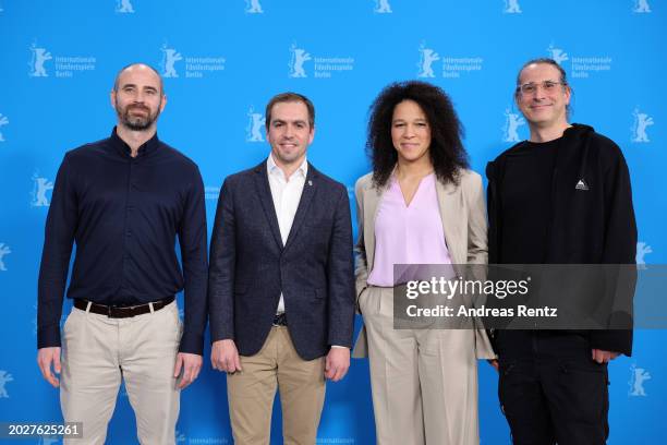 Tim Frohwein, Philipp Lahm, Celia Šašić and Sadek Asseily pose at the "Elf Mal Morgen: Berlinale Meets Fußball" photocall during the 74th Berlinale...