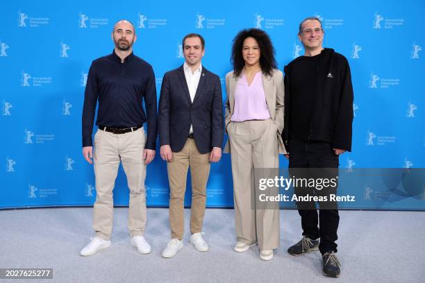 Tim Frohwein, Philipp Lahm, Celia Šašić and Sadek Asseily pose at the "Elf Mal Morgen: Berlinale Meets Fußball" photocall during the 74th Berlinale...