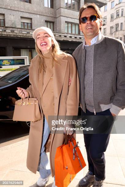 Filippo Inzaghi and Gaia Lucariello is seen during the Milan Fashion Week - Womenswear Fall/Winter 2024-2025 on February 21, 2024 in Milan, Italy.