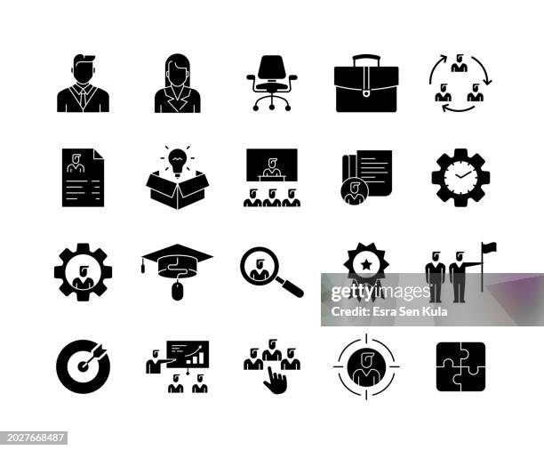 human resources solid icon set - employee of the month illustration stock illustrations