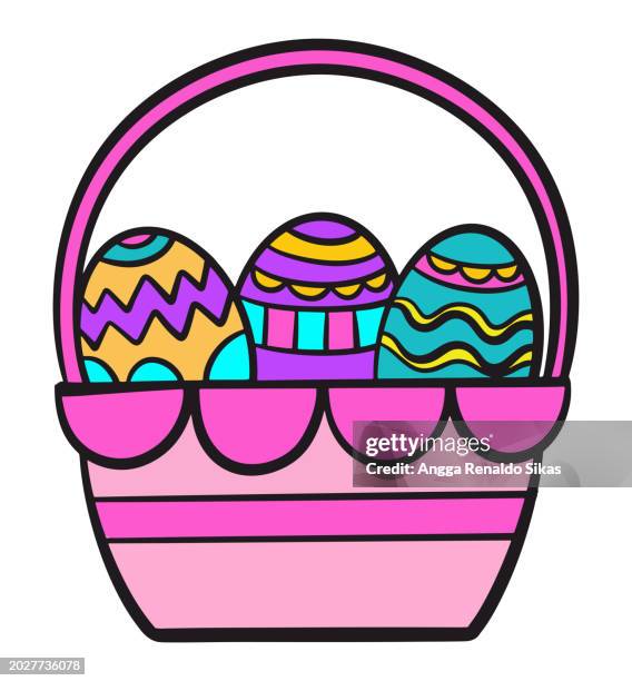 easter egg basket cartoon isolated on white - easter eggs isolated stock illustrations