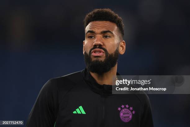 Eric-Maxim Choupo-Moting of Bayern Munchen reacts during the warm up prior to the UEFA Champions League 2023/24 round of 16 first leg match between...