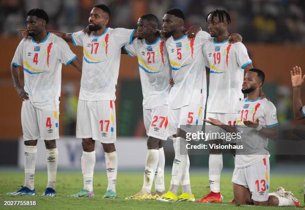 Congo players watch the penalty shoot out during the TotalEnergies CAF Africa Cup of Nations 3rd place match between South Africa and DR Congo at...