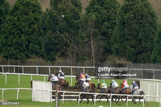 Down the back straight during The getsbk.com Handicap Chase at Doncaster Racecourse on February 21, 2024 in Doncaster, England.