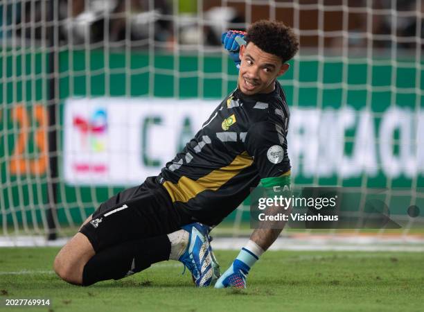 Ronwen Williams of South Africa celebrates saving the final DR Congo penalty to secure winning the TotalEnergies CAF Africa Cup of Nations 3rd place...
