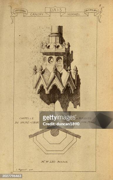 stockillustraties, clipart, cartoons en iconen met architectural canopy, chapelle du sacre-coeur, history of architecture, decoration and design, art, french, victorian, 19th century - coeur