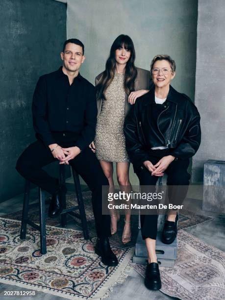 Jake Lacy, Alison Brie and Annette Bening of Peacock's 'Apples Never Fall' pose for TV Guide Magazine during the 2024 Winter TCA Portrait Studio at...