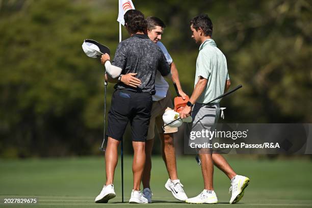 Altin Van Der Merwe of South Africa reacts to Christian Maas of South Africa following his victory in a playoff during day four of the Africa Amateur...