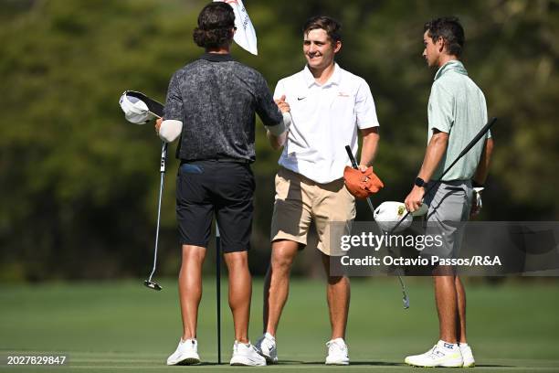 Altin Van Der Merwe of South Africa reacts to Christian Maas of South Africa following his victory in a playoff during day four of the Africa Amateur...