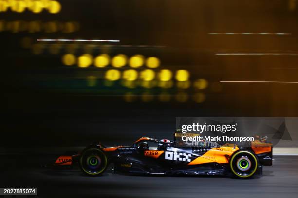 Lando Norris of Great Britain driving the McLaren MCL38 Mercedes on track during day one of F1 Testing at Bahrain International Circuit on February...