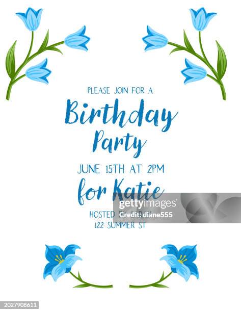 birthday party invitation template - bluebell stock illustrations