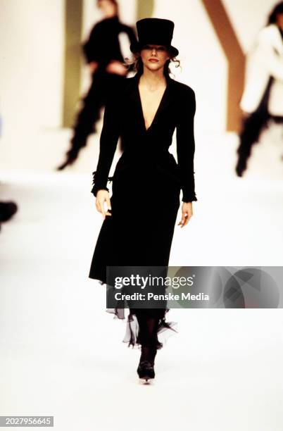 Model Emma Sjoberg walks in the Valentino Fall 1993 Ready to Wear Runway Show on March 17 in Paris, France.