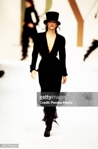 Model Emma Sjoberg walks in the Valentino Fall 1993 Ready to Wear Runway Show on March 17 in Paris, France.