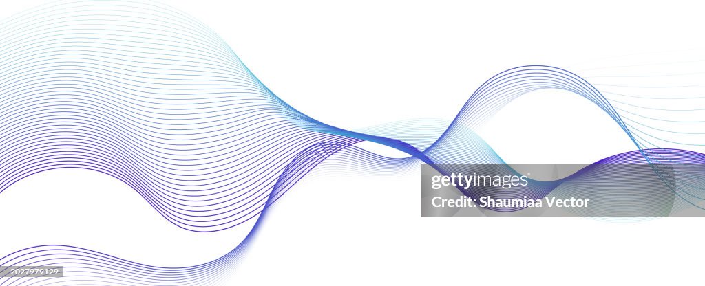 Linee d'onda astratte blu, verdi e viola che scorrono lisce su sfondo bianco. Design dinamico dell'elemento dell'onda sonora.