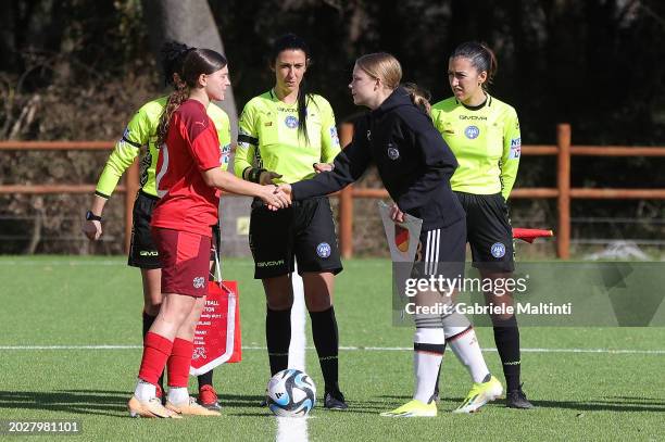 Chiara Wallin of Switzerland Women U17 and Greta Hunten of Germany Women U17 during the International friendly match between U17 Girls Switzerland v...