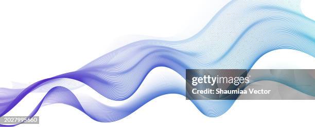 illustrations, cliparts, dessins animés et icônes de lignes d’onde abstraites bleues, vertes et violettes fluides sur fond blanc. conception dynamique de l’élément d’onde sonore. - onde sinusoïdale