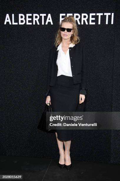 Eva Herzigová attends the Alberta Ferretti fashion show during the Milan Fashion Week Womenswear Fall/Winter 2024-2025 on February 21, 2024 in Milan,...