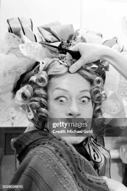 Soprano Regina Resnik being fitted for a wig in the costume department of the Metropolitan Opera House in New York City, NY, circa 1972.