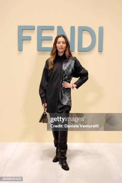 Jessica Biel attends the Fendi fashion show during Milan Fashion Week Womenswear Fall/Winter 2024 - 2025 on February 21, 2024 in Milan, Italy.