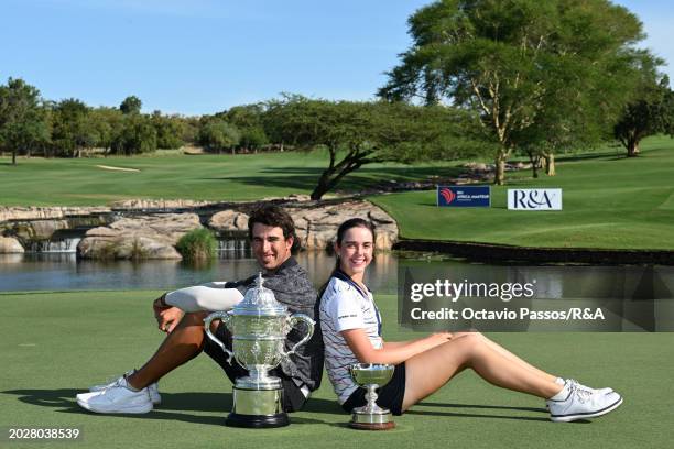 Altin Van Der Merwe of South Africa & Kyra Van Kan of South Africa pose together following their victories during day four of the Africa Amateur...