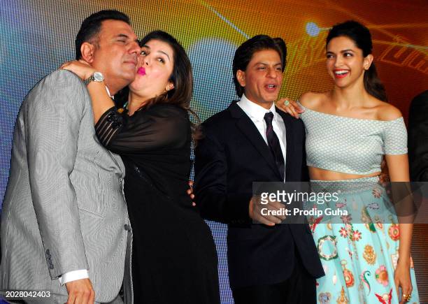 Boman Irani,Farah Khan, Shsh Rukh Khan and Deepika Padukone attend the New Song launch of film 'Happy New Year' on October 28,2014 in Mumbai, India