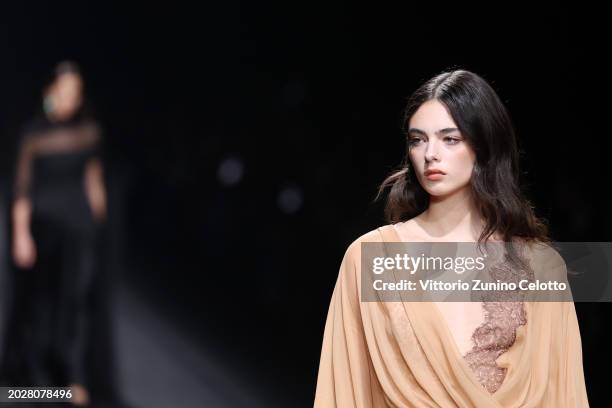 Deva Cassel walks the runway at the Alberta Ferretti fashion show during the Milan Fashion Week Womenswear Fall/Winter 2024-2025 on February 21, 2024...