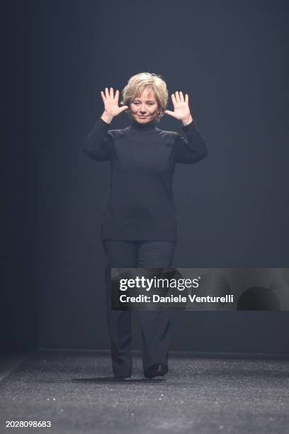 Designer Alberta Ferretti walks the runway at the Alberta Ferretti fashion show during the Milan Fashion Week Womenswear Fall/Winter 2024-2025 on...