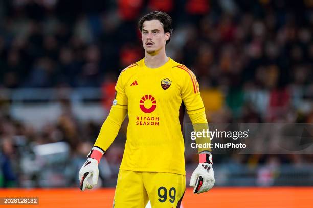 Mile Svilar of AS Roma looks on during the UEFA Europa Play-Off 2leg match between AS Roma and Feyenoord Rotterdam at Stadio Olimpico on Febraury 22,...