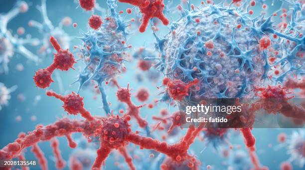 3d virus cells attacking a dna strand - cancer research stock pictures, royalty-free photos & images