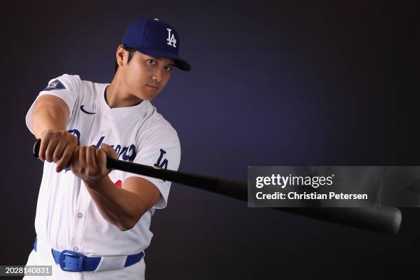 Shohei Ohtani of the Los Angeles Dodgers poses for a portrait during photo day at Camelback Ranch on February 21, 2024 in Glendale, Arizona.