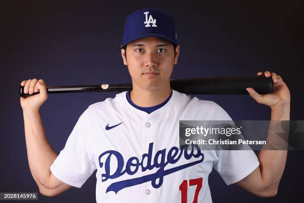 Shohei Ohtani of the Los Angeles Dodgers poses for a portrait during photo day at Camelback Ranch on February 21, 2024 in Glendale, Arizona.