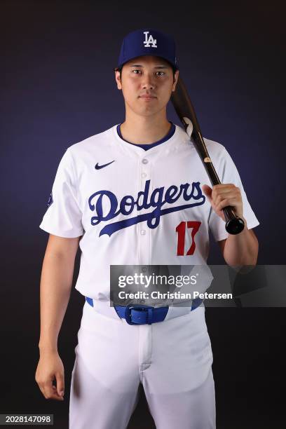 Shohei Ohtani of the Los Angeles Dodgers poses for a portrait during photo day at Camelback Ranch on February 21, 2024 in Glendale, Arizona.