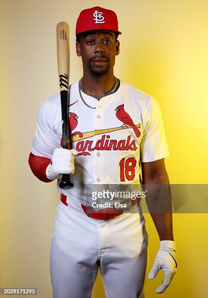 Jordan Walker of the St. Louis Cardinals poses for a portrait during Photo Day at Roger Dean Stadium on February 21, 2024 in Jupiter, Florida.