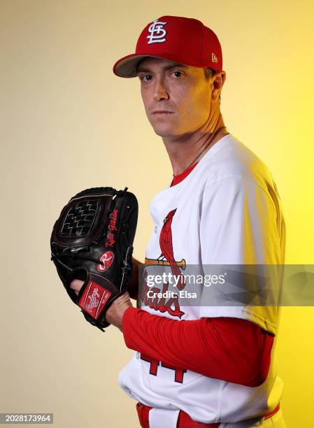 Kyle Gibson of the St. Louis Cardinals poses for a portrait during Photo Day at Roger Dean Stadium on February 21, 2024 in Jupiter, Florida.