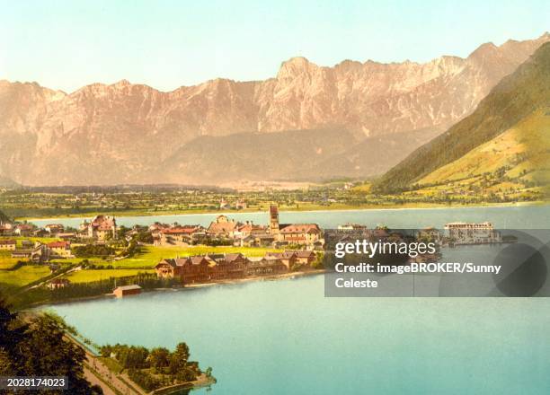 zell am see, austria, c. 1890, historic, digitally restored reproduction from a 19th century original zell am see, austria, c. 1890, historic, digitally restored reproduction from a 19th century original, europe - alternative technik stock-grafiken, -clipart, -cartoons und -symbole