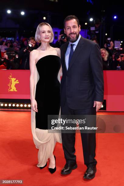 Carey Mulligan and Adam Sandler attend the "Spaceman" premiere during the 74th Berlinale International Film Festival Berlin at Berlinale Palast on...