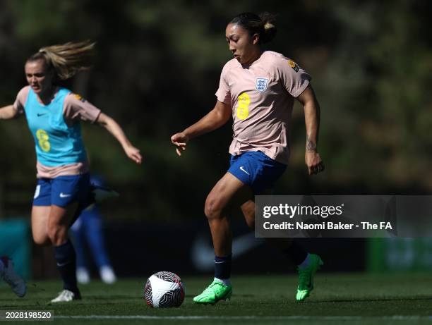 Lauren James of England runs with the ball during a training session at La Quinta Football Center on February 21, 2024 in Marbella, Spain.