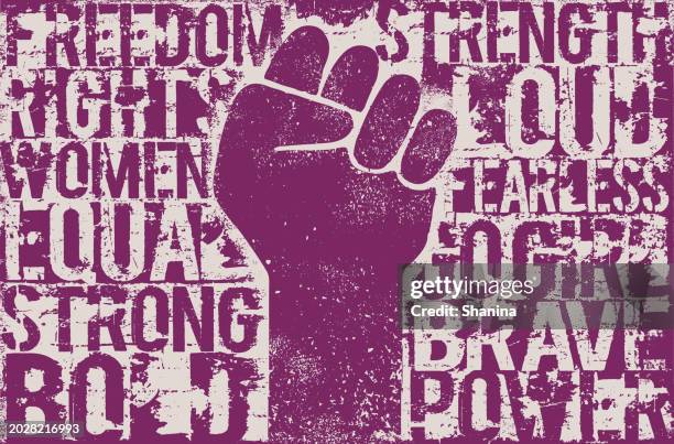 illustrations, cliparts, dessins animés et icônes de fist up - international women's day - girl power poster