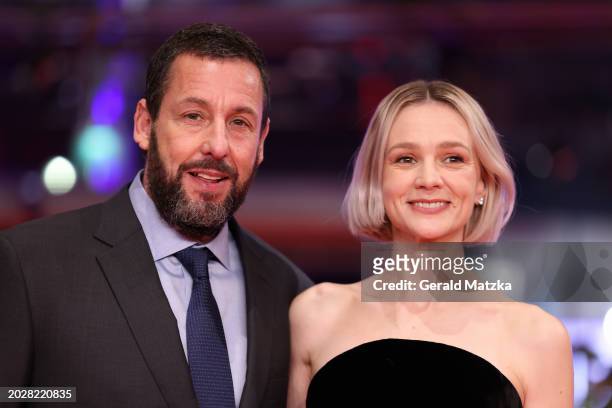 Adam Sandler and Carey Mulligan attend the "Spaceman" premiere during the 74th Berlinale International Film Festival Berlin at Berlinale Palast on...