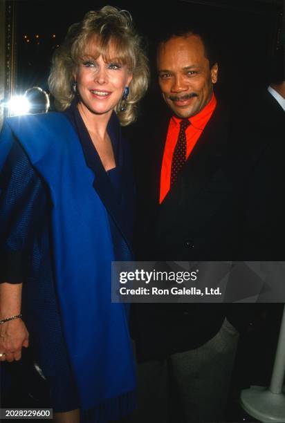 American actress Barbara Eden and music executive Quincy Jones attend a United Negro College Fund party at Chasen's Restaurant, Beverly Hills,...