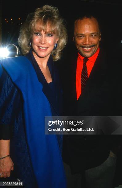 American actress Barbara Eden and music executive Quincy Jones attend a United Negro College Fund party at Chasen's Restaurant, Beverly Hills,...